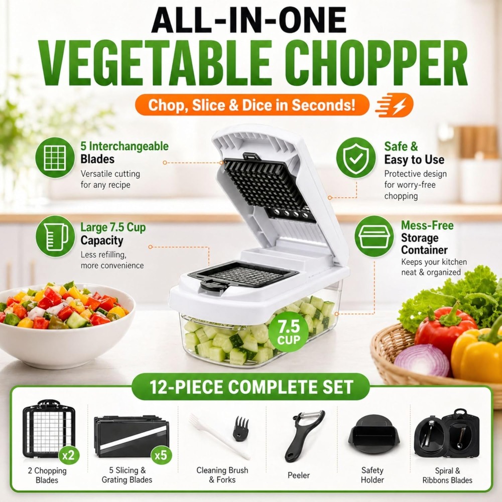 12-in-1 Vegetable Chopper with - Mandoline Slicer reseña y precio