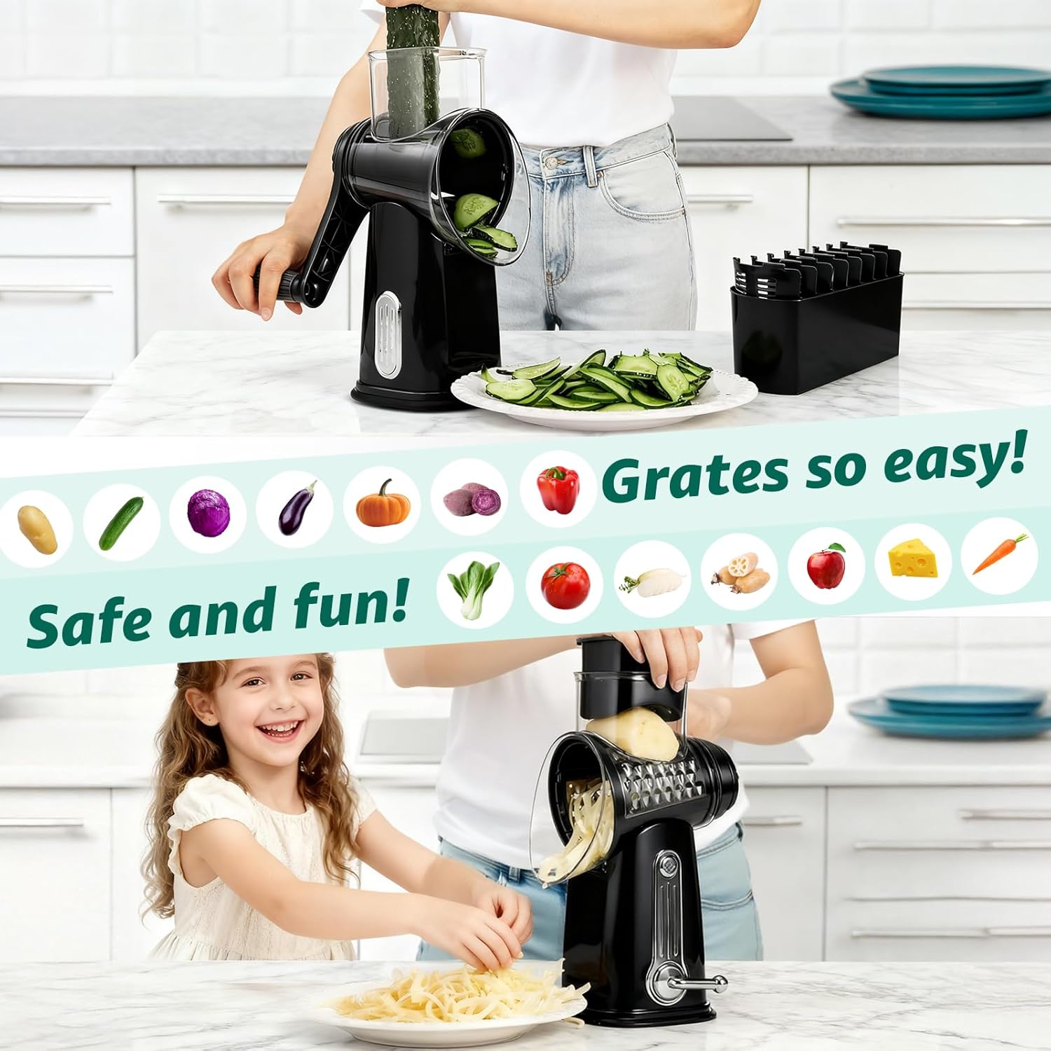 Rotary Cheese Grater with 5 Bl - Kitchen Gadgets Useful reseña y precio